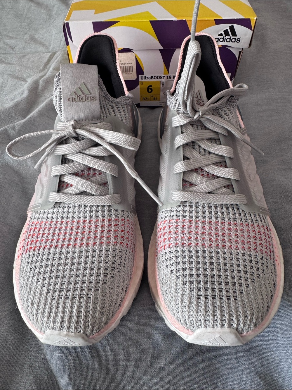 adidas Women’s Ultraboost 19 Running Shoes - Light Gray & Pink - 6 - Picture 2 of 8